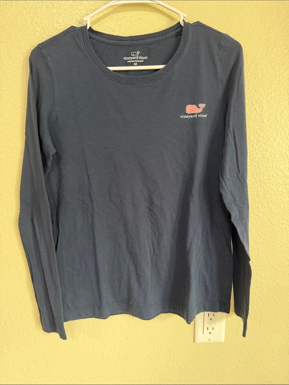Vineyard Vines Navy Long Sleeve Tee with Pink Whale Chest Logo